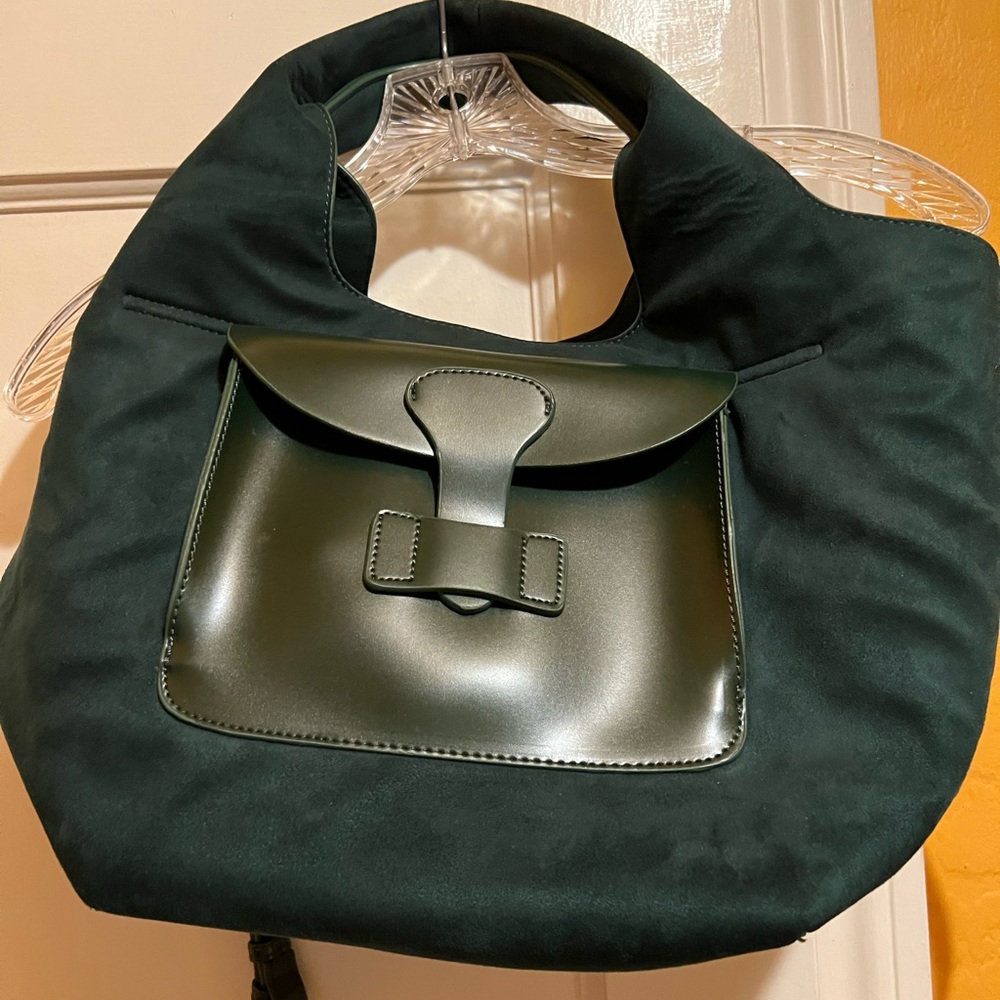 Anthropologie Suede Green Hand Bag with Shoulder Strap - Picture 2 of 7
